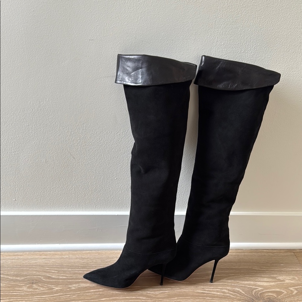 Aquazzura Black Over-the-Knee Suede Boots